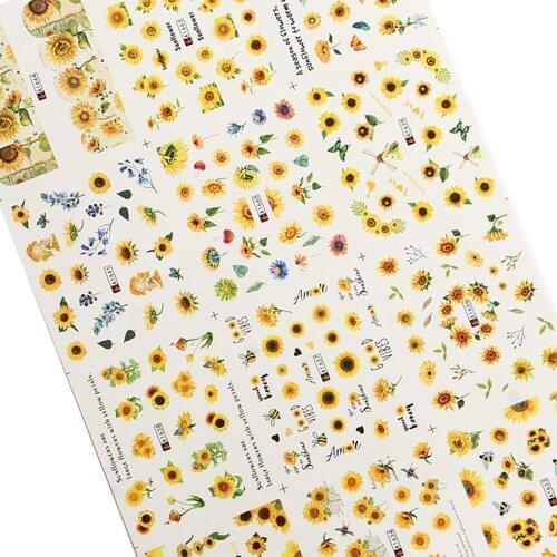 Sun Flower Nails Stickers Water Transfer Leaf Nail Decals DIY Nail Art Watermark Manicure Design Nail Salon Tool