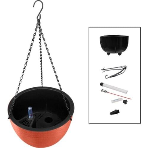 Self Watering Hanging Planter Indoor Outdoor 8.6" Round Plastic Basket for Flowers Plants Includes Chain Water Level Indicator