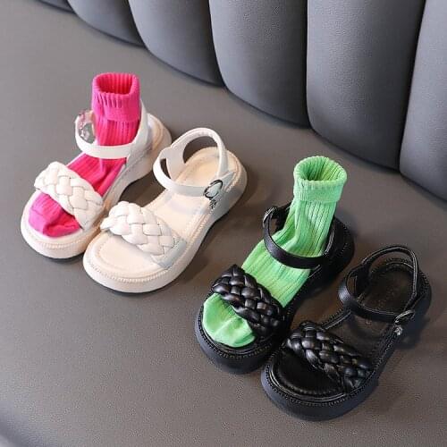 Girls Retro Sandals 2021 Summer New Korean Version of Childrens Non-slip Woven Single Shoes Little Girls Soft-soled Beach Shoes