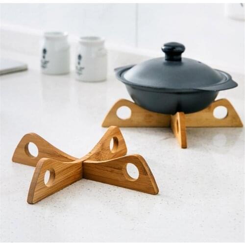 Detachable Bamboo Kitchen Pan Pot Cross Stand Shelf Heat Insulated Dish Holder Racks Holders Kitchen Storage Organization