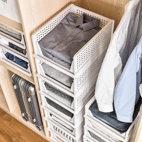 Stackable Clothes Wardrobe Storage Basket Layered Sundrie Storage Racker Multifunctional Plastic Separator Drawer Holders Frame