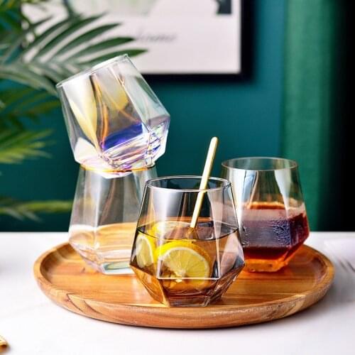 Whiskey Glasses Diamond Crystal Glass Cup Golden Rim Transparent Coffee Milk Tea Mug Home Bar Club Beer Wine Glass Cup Drinkware