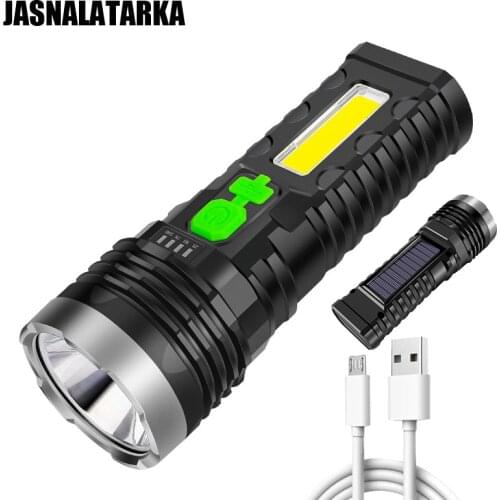 LED High Power Flashlight Solar Lamp USB Recharge Super Light Torch Camping Hiking Powerful Flashlights Waterproof Super Bright