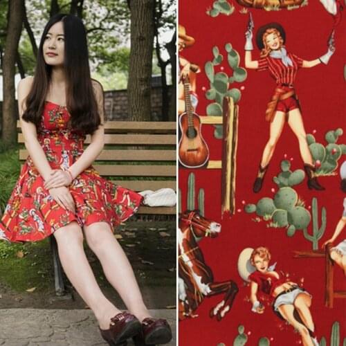 The western girl fashion red restoring ancient ways twill printed poplin fabric for dress pillow DIY patchwork tissu tissus tela