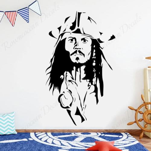 Captain Jack Sparrow Vinyl Wall Sticker Caribbean Sea Movie Home Decor Kids Boys Room Bedroom Dorm Bathroom Wall Decals 4431