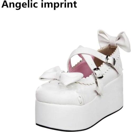 Angelic imprint woman mori girl lolita cosplay shoes lady high trifle heels wedges pumps platform shoes women princess shoes 8cm