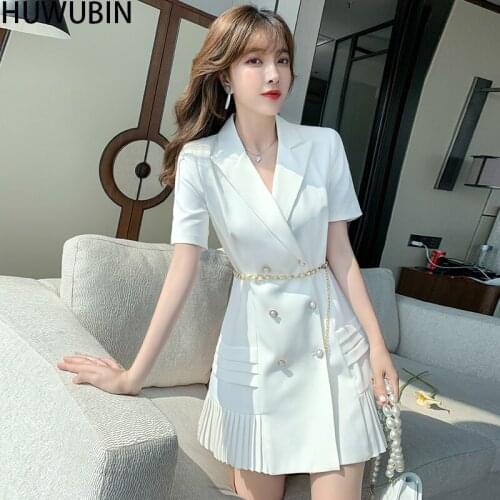 South Korea Dongdamen Womens High End Temperament White Suit Dress 2021 Summer New Light Mature Adult Fashion Pleated Skirt