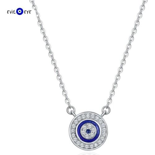 EVIL EYE 925 Sterling Silver Blue Turkish Evil Eye Pendant Necklace Micro Pace Zircon Necklace for Women Girls Fine Jewelry ES25