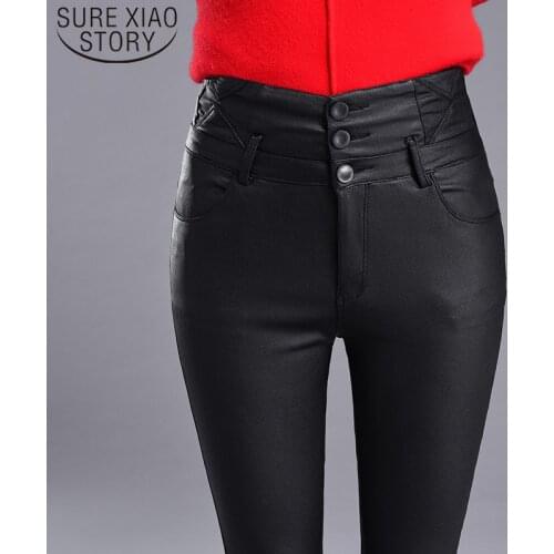 Winter Fashion Casual Pencil Pants New Autumn High Waist High Stretch Leggings Women Skinny Pants PU Leather Pants Women 7365 50