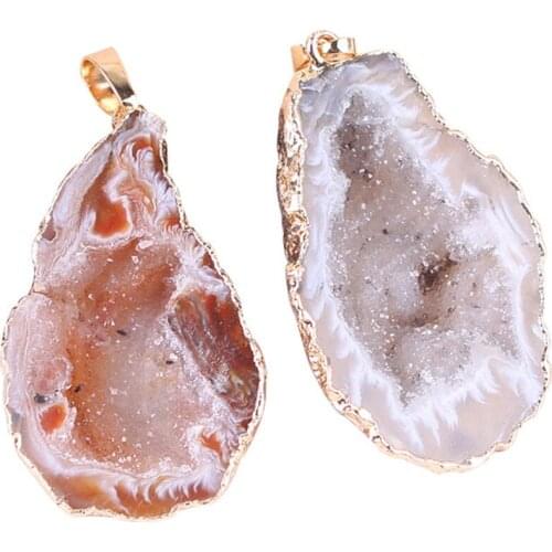 1pc Natural Crystal Agates Stone Pendants Female Necklace Pendants Personality Natural Agates Stone Sweater Chain Accessories