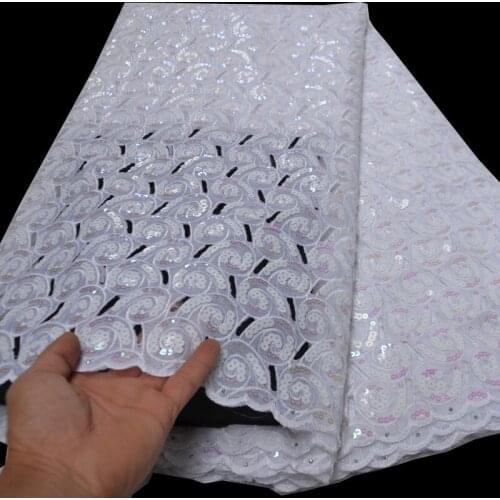 5yards/pc) High quality hand cut African organza lace fabric in white pink with sequins embroidery for party dress OP162