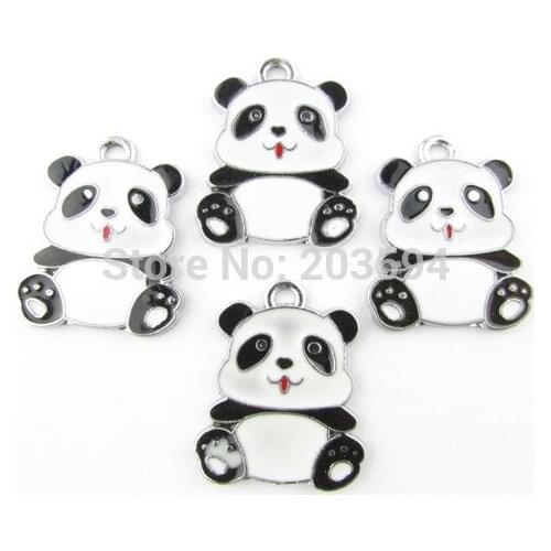 AE128 100Pcs Mixed Enamel Alloy Panda Charms Pendants DIY Jewelry Findings 21x26mm