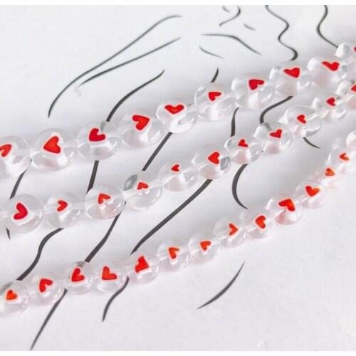 DIY jewelry accessories wholesale transparent round red heart-shaped glass flat bead necklace bracelet material accessories
