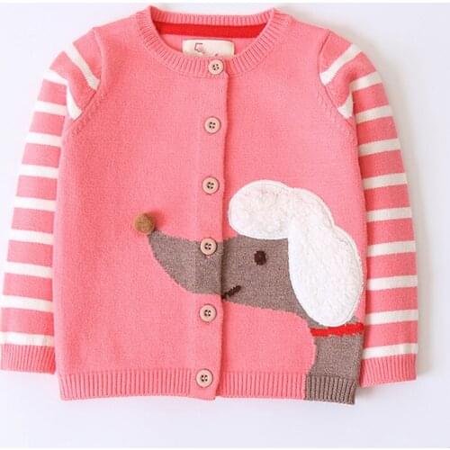 Baby Girls Cardigan Sweater Cartoon Pattern Pink Sweater For Girl Fashion Long Sleeve Kids Cardigans Childrens Clothing 3-7 Yrs