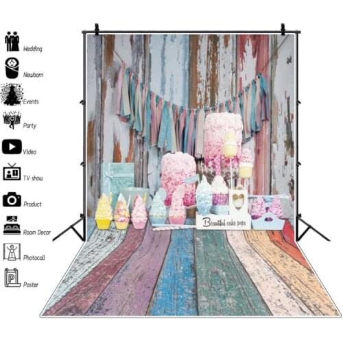 Grunge Wooden Wall floor Ice Cream Cakes Gifts Baby Shower Party Decro Photography Backdrops Photo Backgrounds Props Photophone