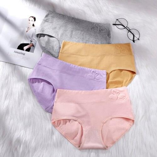 IZICFLY Hot Sale Purple Swan Underwear Women Plus Size Panties 95% Cotton Female Waist Brief Breathable Panty-Random Color-3 Pcs