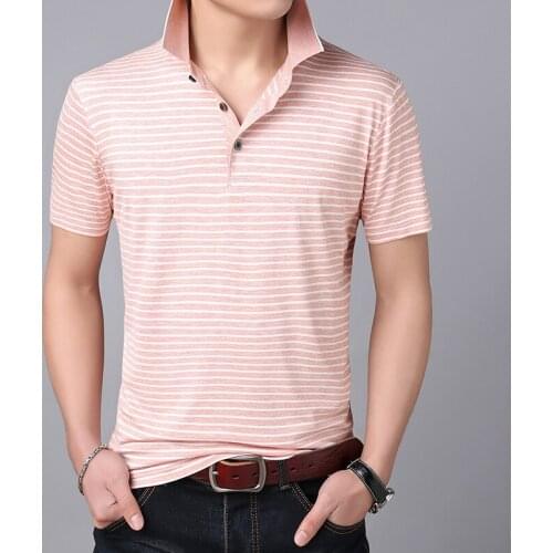 Men Stripe Hot Sale Light Colors 2020 New Arrival 4XL Solid Short Sleeve Buttons Turn Down Collar Tops Polo Shirts B112