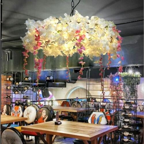 Music bar chandelier literary flower room cafe cherry blossom lamp American pastoral restaurant hot pot restaurant lighting