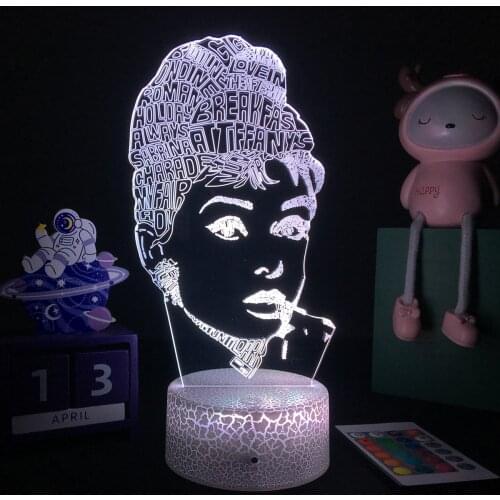 Movie Star Audrey Hepburn 3D LED Lamp Gift for Fans Bedroom Decor Light Led Touch Sensor Color Changing Desk Lamp Dropshiping