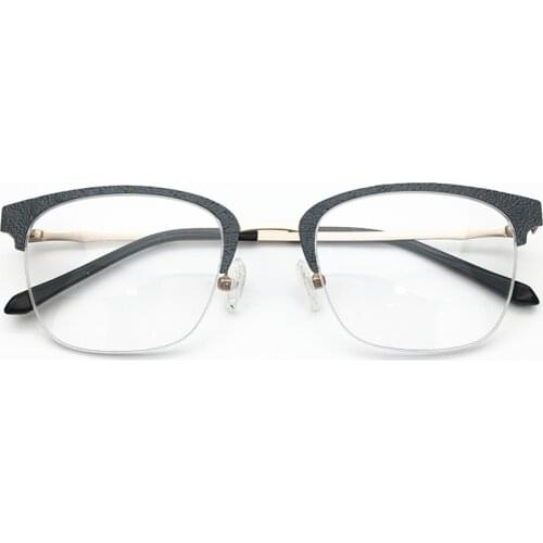 2019 New Arrival Half Rim Alloy Stone Material Front Rim Metal Temple Legs Optical Eyeglasses Frame for Men and Women Eyewear