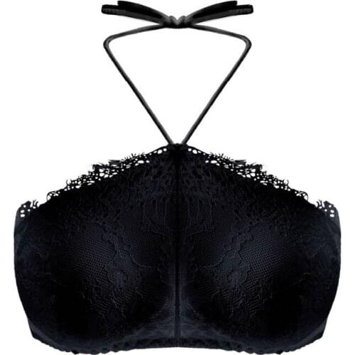 Yasemeen New Backless Halter Bras Eyelash Lace Wrapped Chest Sexy Lace Push Up Bras for Women Backless Halter Underwear Bras