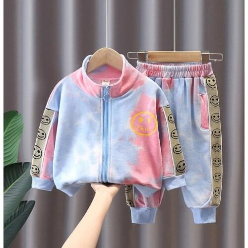 Fall Sportswear for Kids Boy Girls Smile Face Zipper Sports Set 2pcs/Set Run Suit for Children Street Outdoor Clothes Hiking