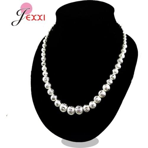 New Fashion Big Round Beads Necklaces For Women Girls 925 Sterling Silver Bohemia Style Fashion Jewelry Necklaces For Birthday