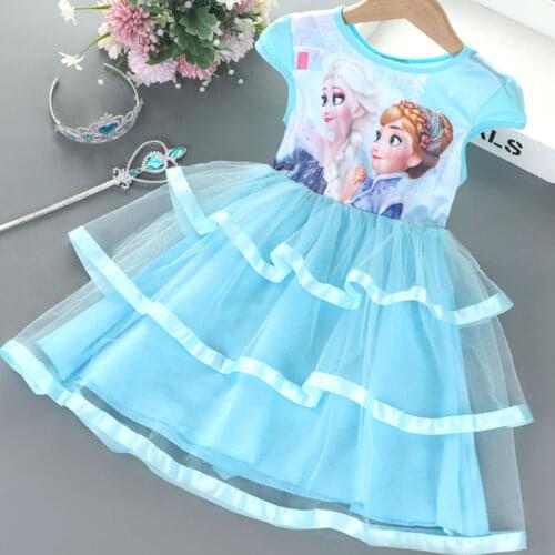 Girls Dress Summer New Short-sleeved Frozen Princess Dress Sophia Cartoon Design Prom Baby Dress Cotton Material