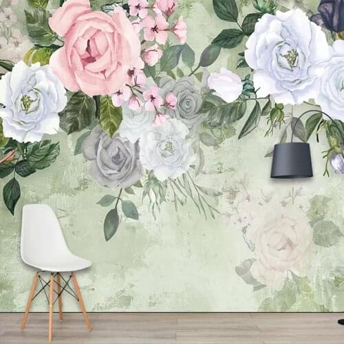 Custom Retro Hand-painted Rose Background Wall Cloth Wallpaper Bedroom Living Room Sofa Wall Decoration Home Waterproof 3D Mural