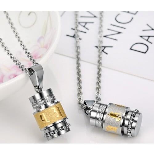 Stainless Steel Buddhism Six Words Rotatable Necklace Women Men Mantra Prayer Wheel Mantra Bottle Urn Pendant Necklace