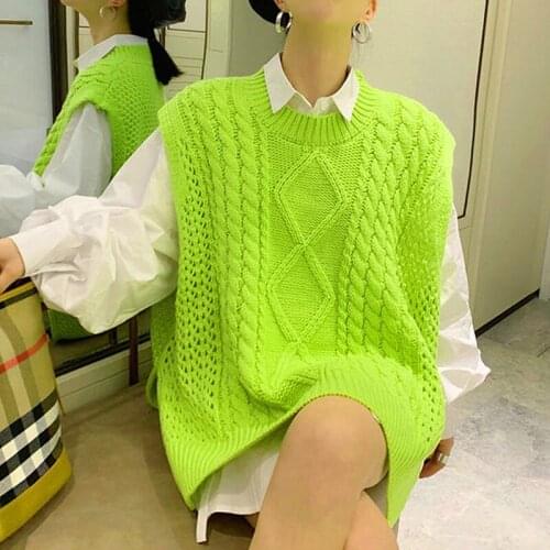 Casual Knitted Sweaters Vest Women Streetwear Loose Sleeveless Pullovers Fashion Loose Autumn Spring Woman Sweaters Vest SL195