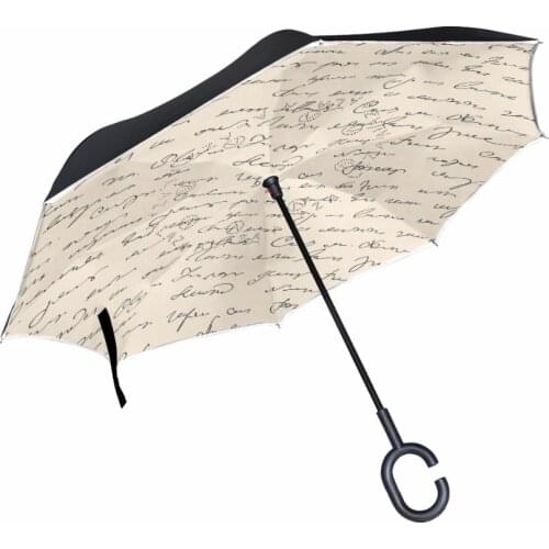 English Letter Print Reverse Umbrella Shank Inverted Double Layer Creatively Customized Sun Rain Protection Umbrella Parasol