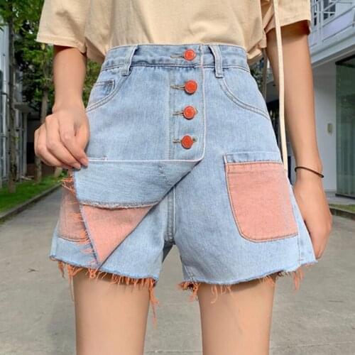 Summer Korean Denim Shorts Skirt Loose High waist A-line Straight Wide-leg Denim Shorts Plus size Female Student Shorts Tide 5XL