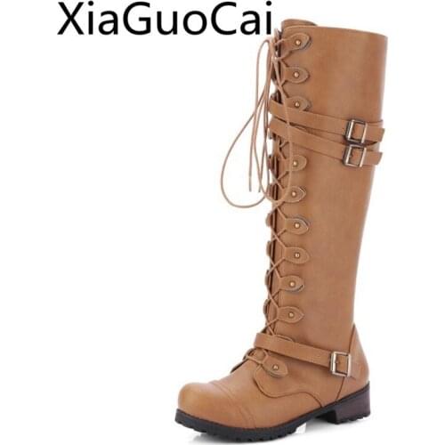 Foreign Trade Long Genuine Leather Women Boots Knee-high European and American Motorcycle Boots Shoes