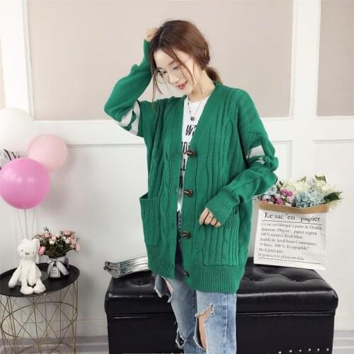 Knit Cardigan Sweater Women Korean Long Sleeve Sweaters Coats Loose Autumn V-neck Sweater Cardigan