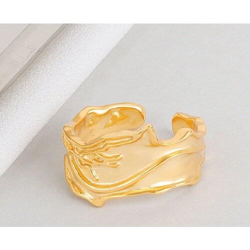 100% S925 Sterling Silver Irregular Wide Face Open Ring Wide Version Simple Vintage Rings For Women Girls Fashion Jewelry Gift