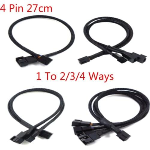 4 Pin Pwm Fan Cable 1 To 2/3/4 Ways Splitter Black Sleeved 27cm Extension Cable Connector 4Pin PWM Extension Cables