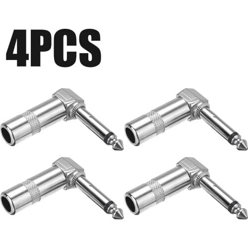 4pcs 1/4 Inch 6.35mm Jack Right Angle Male Mono Plug L-shape Connector For Guitar Audio