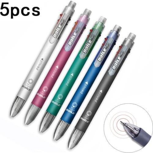 5pcs/lot 6 in 1 Multifunction Pen with 0.7mm 5 colors Ballpoint pen refill and 0.5mm mechanical pencil lead Set Multicolor Pen