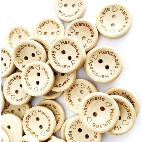 50PCS/Lot 3 Size Bowl Type Natural Color Wooden Buttons Handmade Handmade Letter Wood Button Craft DIY Baby Apparel Accessories