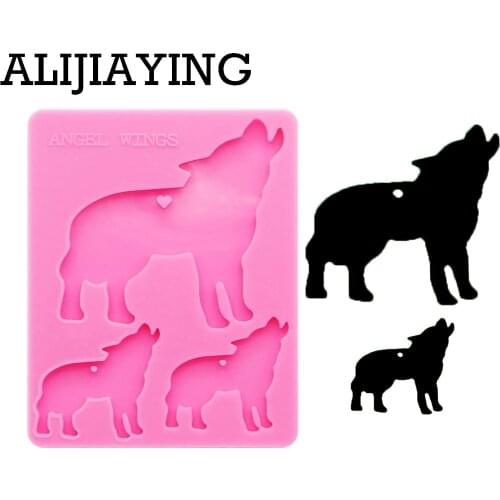 DY0164 Shiny Wolf family mold DIY mom/baby keychain silicone molds craft keyring pendant jewelry keychains mould