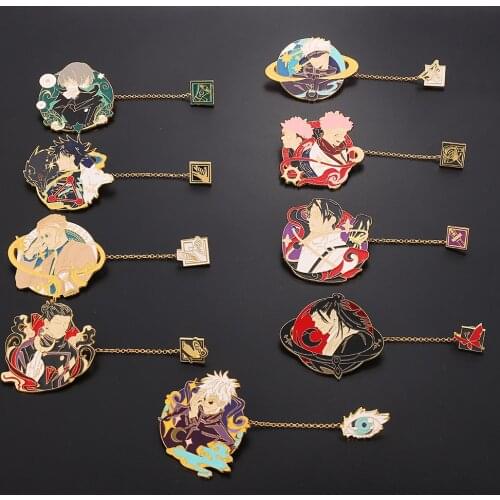 Hot Anime Jujutsu Kaisen Brooch With Chain Enamel Pins Gojo Satoru Ryomen Sukuna Brooches Badges Cosplay Prop Manga Kids Gifts