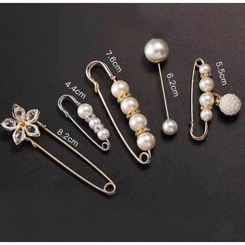 5Pcs Women Fashion Faux Pearl Large Pin Decorative Brooch Female Waist Clothing Clips Jewelry Accessories