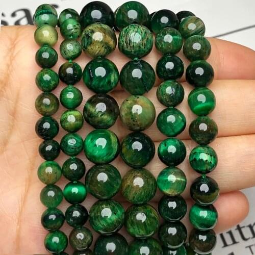 AAA Natural Green Bicolor Tiger Eye Stone Beads Loose Round Spacer Beads for Jewelry Making Diy Mineral Bracelet Accessories 15"