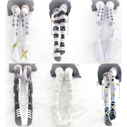 Cute Printing Over-knee Stockings Velvet Women Girls Stockings JK Uniform Easy Match Preppy Style Summer Good Quality