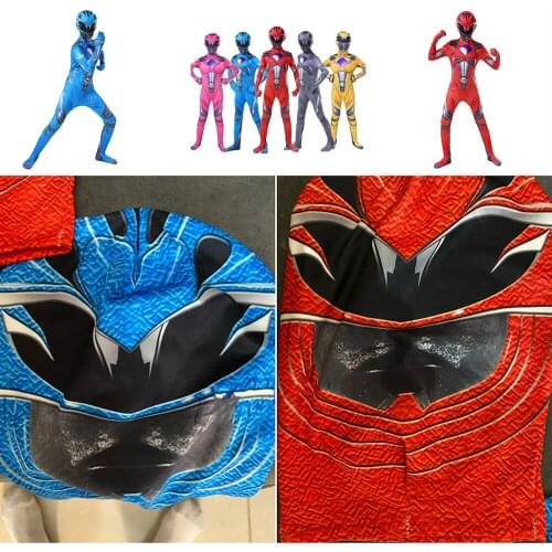 Superhero Mecha Five Beast Child Jumpsuits Red Rangers Costume Boy Power Costume Kids Mask Halloween Carnival Party Jumpsuits