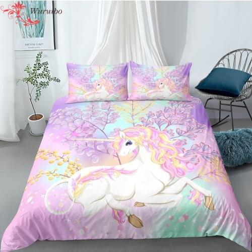Children Bedding Sets Gifts Pink Comforter Cover Colorful Unicorn Printing Duvet Cover Sets Bed Linen For Kids Girls Baby 2/3pcs