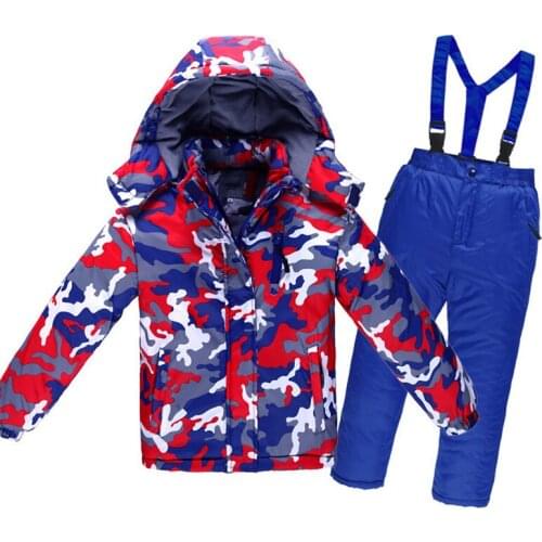 Children Winter Ski Clothes Set Kids Thicken Warm Skiing Coat Jacket And Overalls Coat For Boys Girls Snowsuit -30 Degree TX044