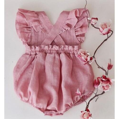 Baby Lotus Leaf Lace Romper knitted baby clothes Cotton Baby Girls pink romper