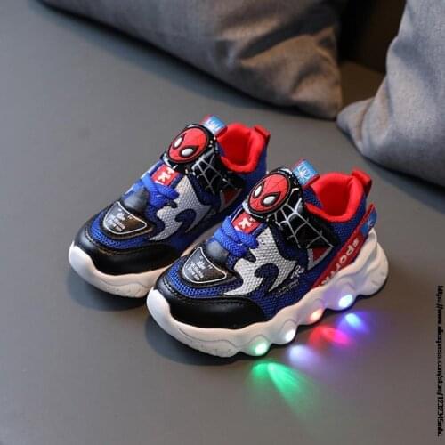 Disney Children Shoes for Girls Luminous Sneakers tenis led infantil Children Shoes SpiderMan Light Sneakers Glowing Toddler Boy